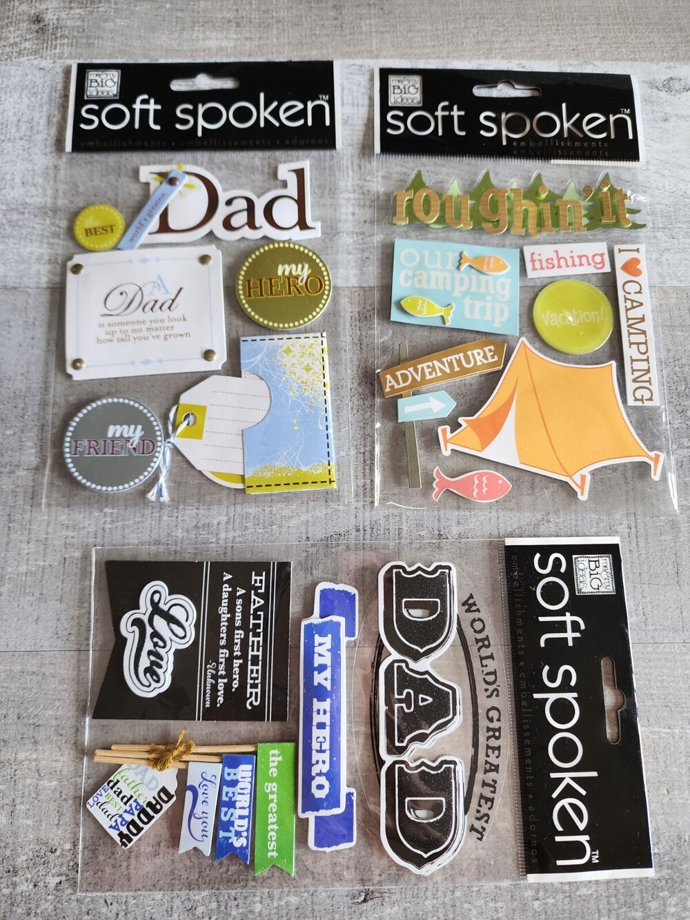 NEW MAMBI Scrapbook Stickers LOT - Dad Camping Fishing Family - Retired NEW #31